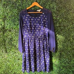 Yumi Swan Long Sleeve Dress Navy Blue